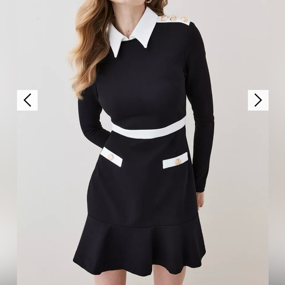 Karen Millen, Military Style Collared Ponte Mini Dress, Black - Picture 3 of 3